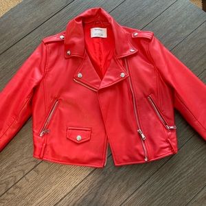 Bershka red raux leather jacket